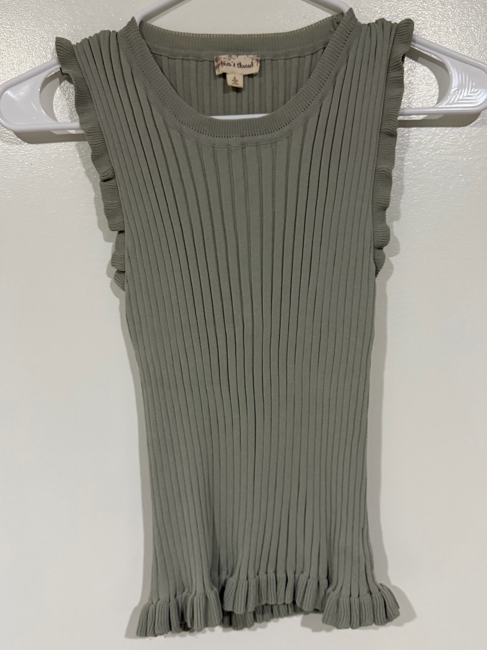 Hem & Thread Sage Ribbed Ruffle Tank Top